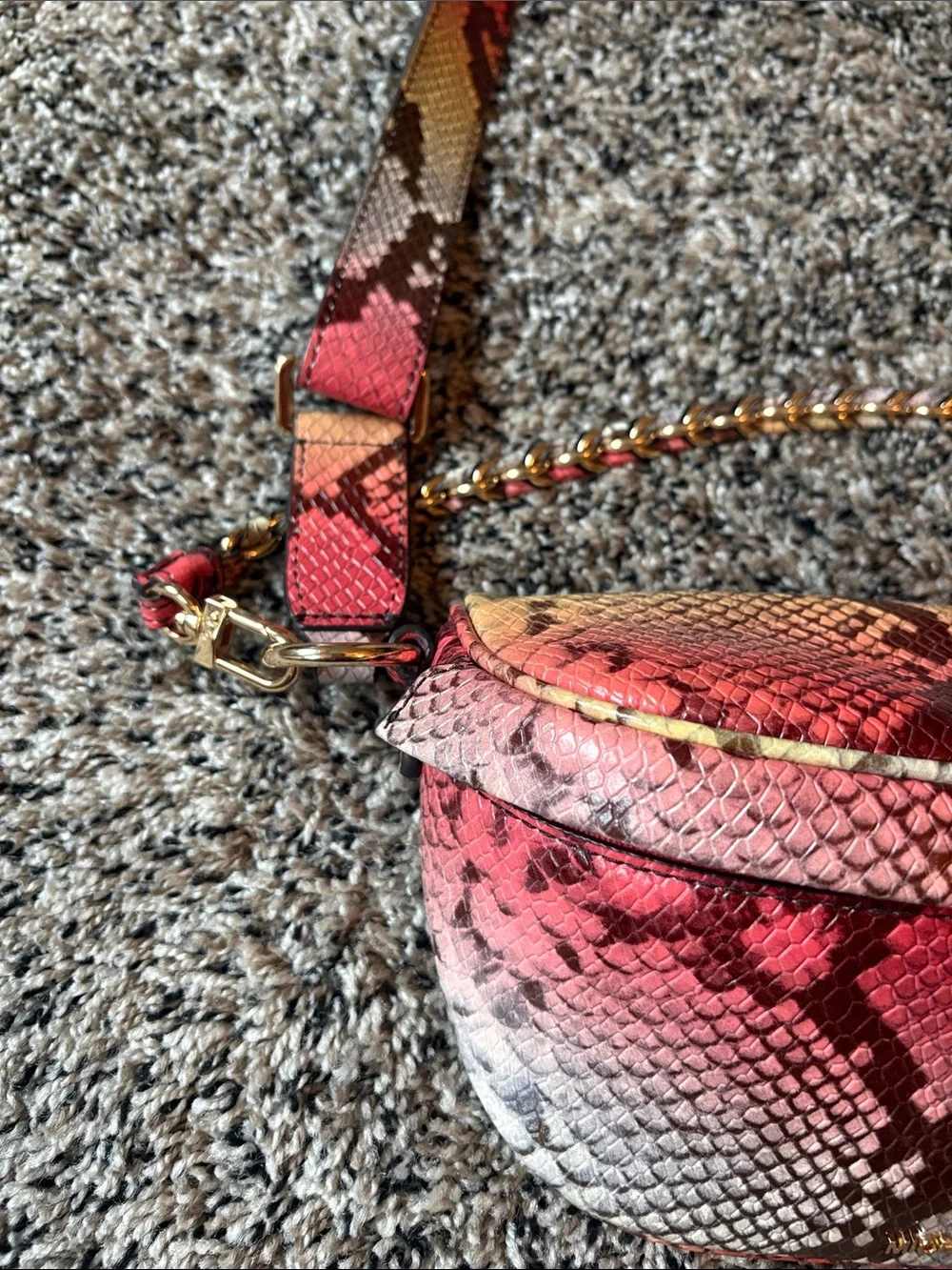 Michael Kors Pink Multicolor Snake-Print Mini Crossbody Bag